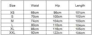 Detailed size chart for ripped straight denim pants ranging from size XS to XXL