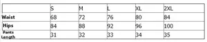Detailed size chart for lace shorts showing waist, hip, and length measurements from S to 2XL