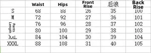 Size chart for women's distressed skinny jeans with waist and hip measurements