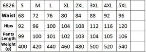 Size chart for women high waist ripped jeans showing measurements from S to 5XL sizes