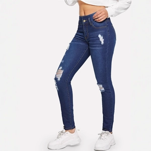 Women High Waisted Ripped Skinny Jeans Distressed Denim Pants Slim Fit Stretchy Washed Full Length Trousers Streetwear
