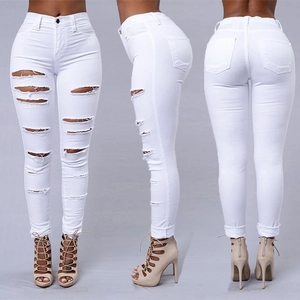 Women High Waist Ripped Skinny Jeans Distressed Denim Pencil Pants Streetwear Casual Slim Fit Stretch Cotton Trousers