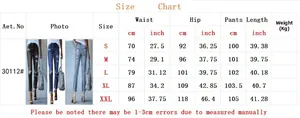 Tableau des tailles détaillé pour jean femme coupe slim avec déchirures de taille S à XXL
