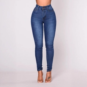 Jeans skinny a vita alta da donna in denim blu scuro elasticizzato vestibilità slim