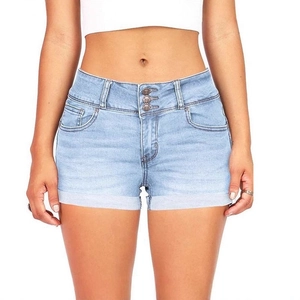Pantaloncini di Jeans a Vita Alta da Donna Patta a Tre Bottoni Orlo con Risvolto Elasticizzati Slim Fit Hot Pants Casual Moda Estiva