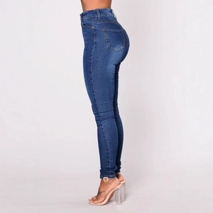 Damen Skinny Jeans mit hoher Taille aus elastischem dunkelblauem Denim und Slim Fit