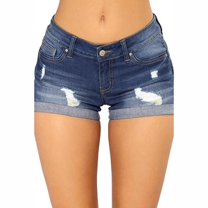 Short en Jean pour Femmes Déchiré Short Sexy Avec Revers Taille Moyenne Mélange de Coton Sexy Été Short en Jean Décontracté