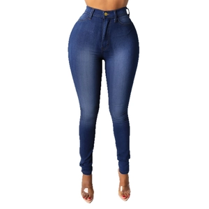 Vaqueros pitillo azul oscuro de cintura alta para mujer con tejido elástico suave