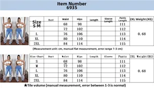 Size chart for women's high waist flared jeans with ruffle hem, ranging from S to 2XL