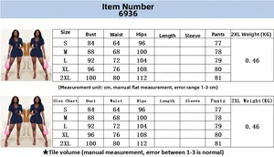 Size chart for slim fit denim romper showing S to 2XL measurements in centimeters