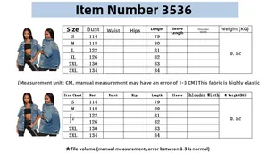 Guide des tailles pour veste en jean usée avec mesures de poitrine en CM