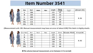 Size chart for women's distressed long denim coat showing bust and length measurements