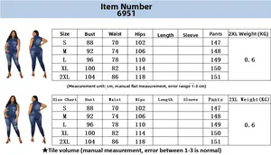 Size chart for women sexy denim jumpsuit showing measurements for S to 2XL sizes