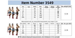 Size chart for slim denim skirt and print t-shirt set with measurements in cm for S to 2XL