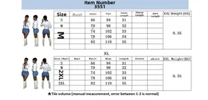 Size chart for slim denim skirt and top set showing waist and hip measurements in cm