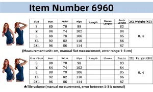 Size chart showing bust and waist measurements for sleeveless denim jumpsuit