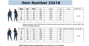 Detailed size guide table for long sleeve denim jumpsuit with body measurements
