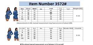 Size chart for women long sleeve denim jacket dress with measurements in cm for S-2XL