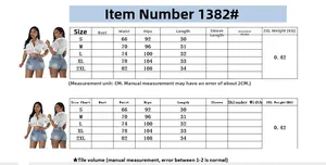 Detailed size chart for women's denim skirt shorts featuring measurements for S to 2XL