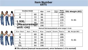 Size chart for women high waist wide leg ripped jeans from S to XXL with measurements