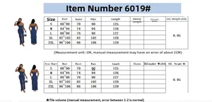 Size chart for strapless denim maxi dress featuring bust waist and hips measurements