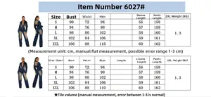 Detailed size chart for the slim fit washed denim jumpsuit with bell-bottom sleeves