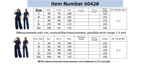 Size guide table for high waist stretch denim jumpsuits with detailed S-XXL measurements