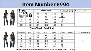 Size chart for slim fit stretch denim jumpsuit with bust waist and hip measurements