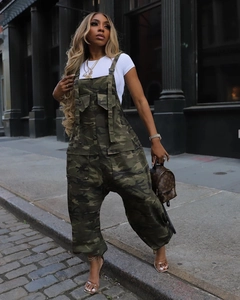 Style de rue extérieur pour salopette camouflage femme avec poches cargo et coupe ample