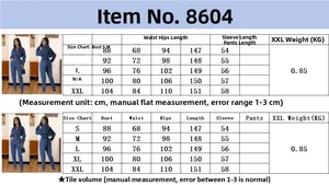 Tableau des tailles pour combinaison en jean incluant buste, taille, hanches et longueur