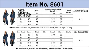 Detailed size chart for women's long denim trench coat with full body measurements