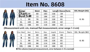 Tableau des tailles pour combinaison en jean extensible avec mesures de S à XXL en cm