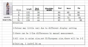 Detailed size chart for off-shoulder floral maxi dress showing cm measurements