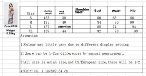 Size guide with measurements for Bohemian off-shoulder floral maxi dress in sizes S to XL