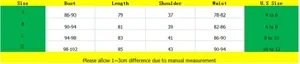 Tableau des tailles détaillé pour robe courte moulante femme avec mesures S à XL