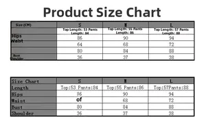 Size chart for women's sports tracksuit set showing S, M, and L dimensions in CM