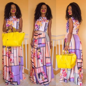 Women Top And Bottom Floral Geometric Print Sleeveless Crop Top And High Waist Maxi Skirt Linen Summer Holiday Outfit