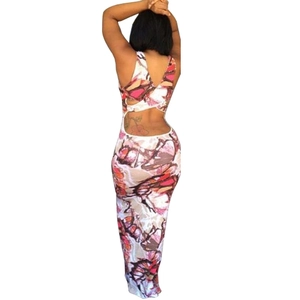 Abito lungo da donna con stampa floreale e scollo all'americana con schiena scoperta