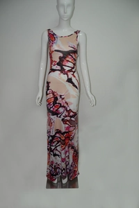 Abito lungo da donna senza maniche bodycon con stampa a farfalla astratta colorata