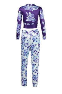 Zweiteiliges Set mit Blumenmuster, Langarm-Crop-Top und High-Waist-Leggings