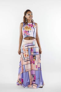 Ensemble d'été 2 pièces pour femme avec crop top sans manches et jupe longue fleurie