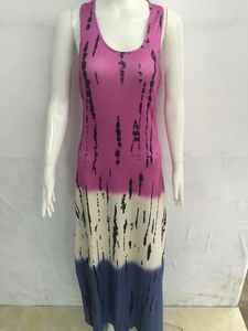 Women's sleeveless maxi dress with ombre gradient and black vertical stripe patterns
