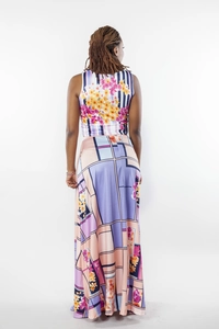 Ensemble 2 pièces jupe longue et haut court sans manches pour femme imprimé floral