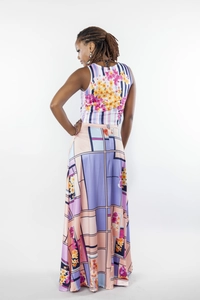 Ensemble deux pièces pour femme avec débardeur floral et jupe longue à imprimé géométrique