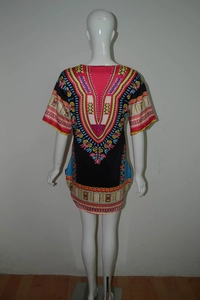 Retro ethnic print short sleeve dress with African Dashiki pattern and loose fit design