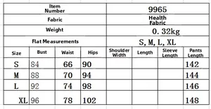 Tableau des tailles pour ensemble pantalon large taille haute col V, mesures S à XL