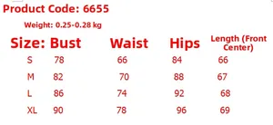 Size chart showing bust, waist, and hip measurements for sleeveless printed dress style 6655