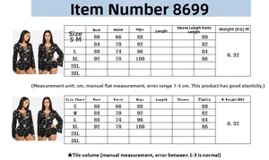 Size guide table for women lace jumpsuit featuring bust, waist, hips and length in cm