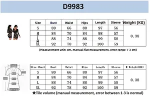 Size guide for long sleeve bodycon dress with bust waist and hip measurements