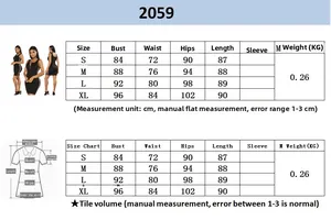 Detailed size chart for black striped mini dress showing S to XL measurements in centimeters